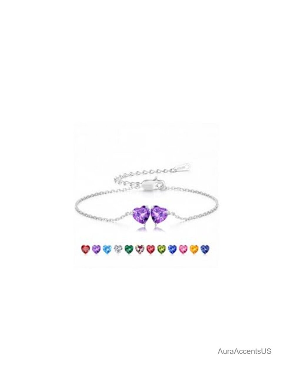 Sterling Silver Birthstone Charm Bracelet Adjustable Gift for Women